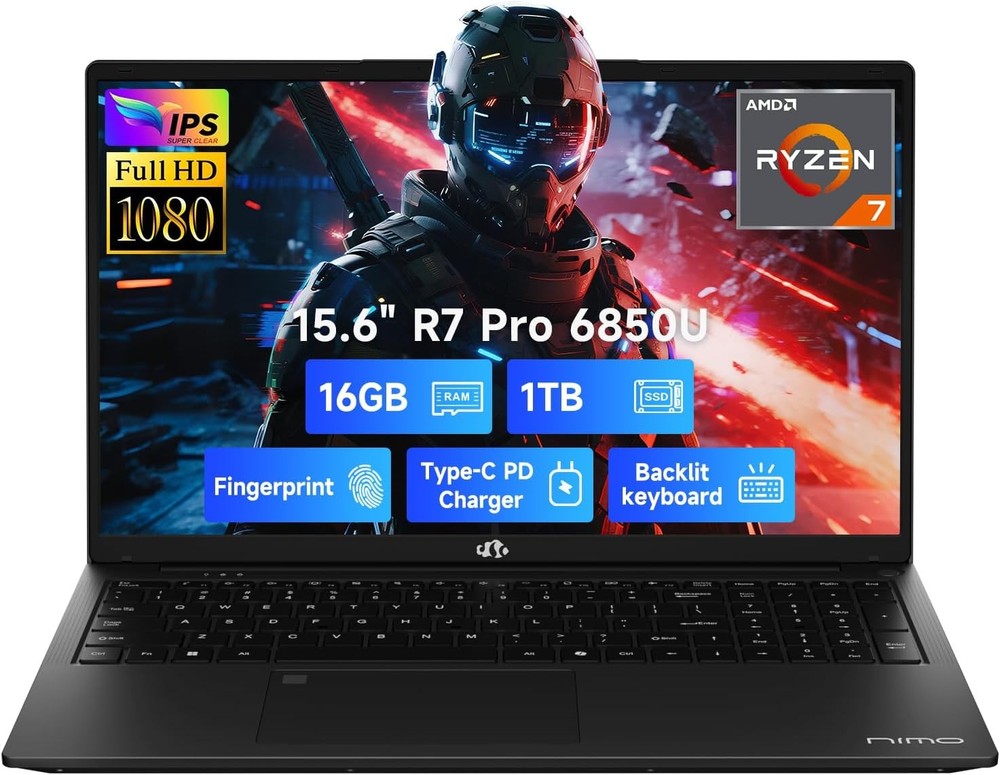 NIMO 15.6" Gaming Laptop 8 Cores AMD Ryzen 7 Pro 6850U 16GB LPDDR5 RAM 1TB SSD