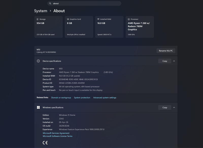MSI Cyborg 17.3" Gaming Laptop - RTX 5050 (8GB GDDR7) - Ryzen 7 - 16GB RAM - 1TB gallery