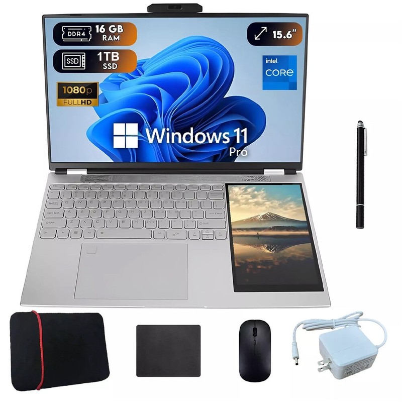 15.6''+7'' Double Touch Screen Laptop Computer 2.9GHz 16GB RAM 1TB Windows 11 gallery