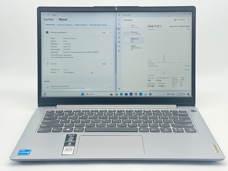 Lenovo IdeaPad 1 14IGL7 14" Core i3-1215U 4GB 128GB Silver Laptop Used gallery