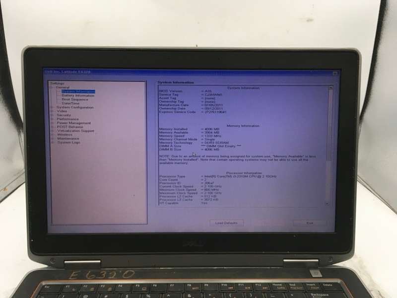 DELL LATITUDE E6320 - BOOTS TO BIOS - INTEL I3 2310M - NO RAM - READ DESC - BB gallery