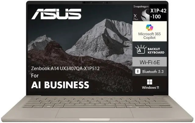 ASUS Zenbook A14 AI Business 14.0 in WUXGA Qualcomm Snapdragon X Plus 512GB SSD gallery