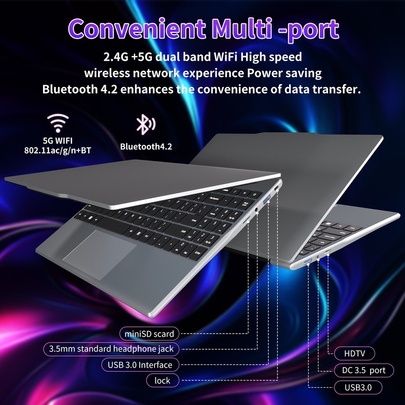 Auusda 14.1'' New Laptop, Intel N5095, 8GB RAM, 256GB SSD, W11 Pro, Dual Channel gallery