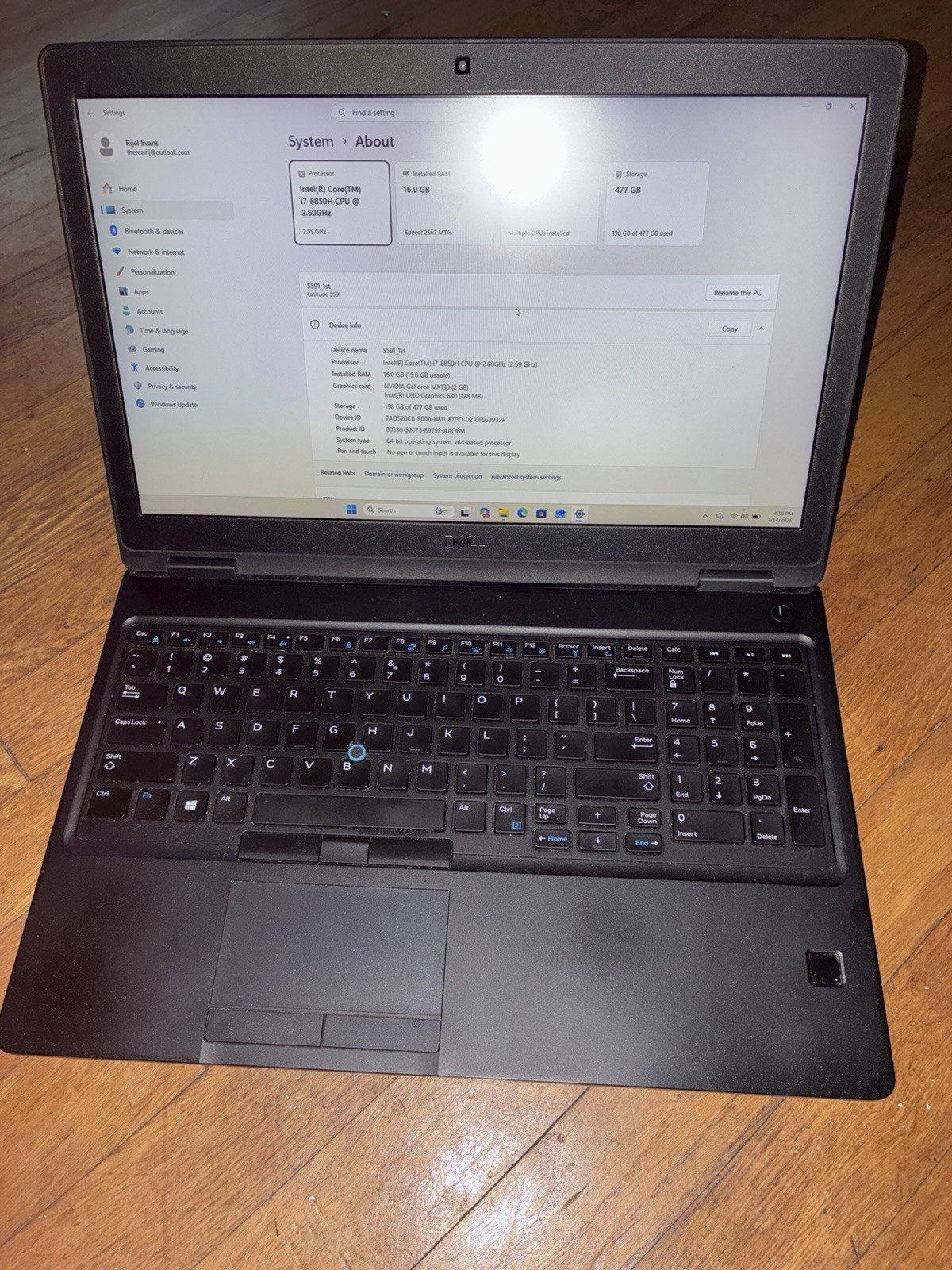 Dell Latitude 5591 i7-8850H, 16GB, 512GB, Win 11 Pro, NVIDIA MX130, Battery Good gallery