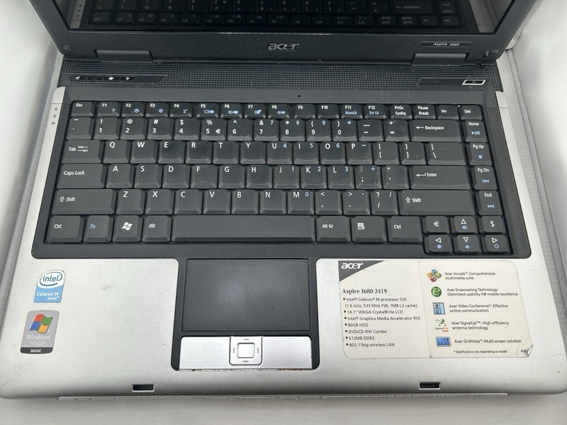 Acer Aspire 3680-2419 Intel Celeron M 520, 512MB DDR2, NO HDD Tested dry battery gallery