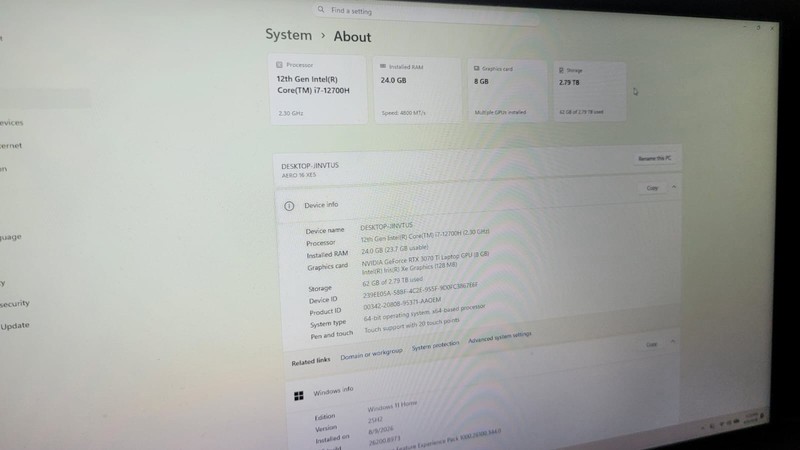 Gigabyte AERO 16 XE5 Silver i7-12700H RTX3070TI 24GB Ram 2.79TB READ gallery