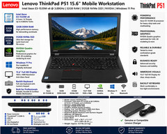Lenovo ThinkPad P51 15.6″ Xeon E3-1535M v6 32GB RAM 512GB NVMe SSD Win11 Pro