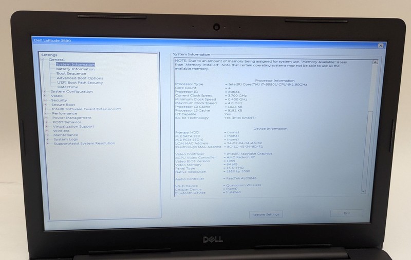 Incomplete Dell Latitude 3590 15.6" Laptop i7-8550U 1.80GHz 8GB RAM Radeon R7 gallery