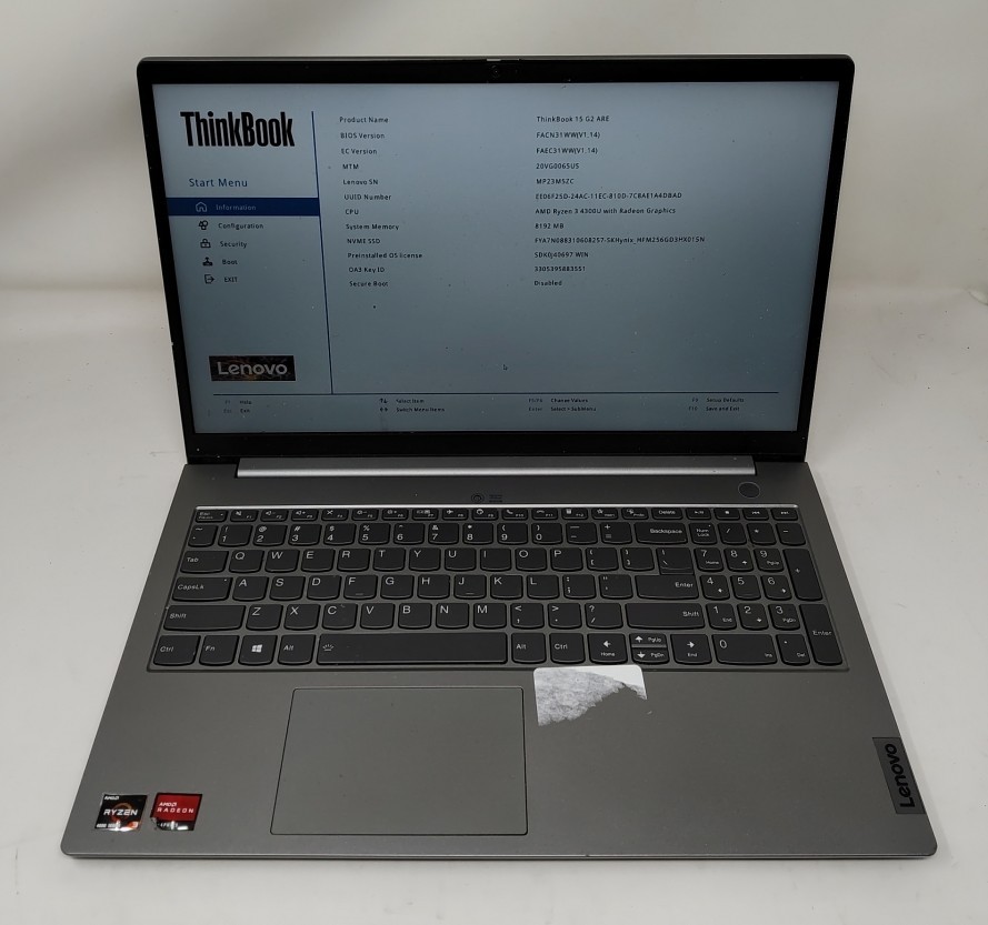 LENOVO ThinkBook 15 G2 ARE 20VG PC Laptop AMD RYZEN 3 4300U 8GB 256GB SEE NOTES