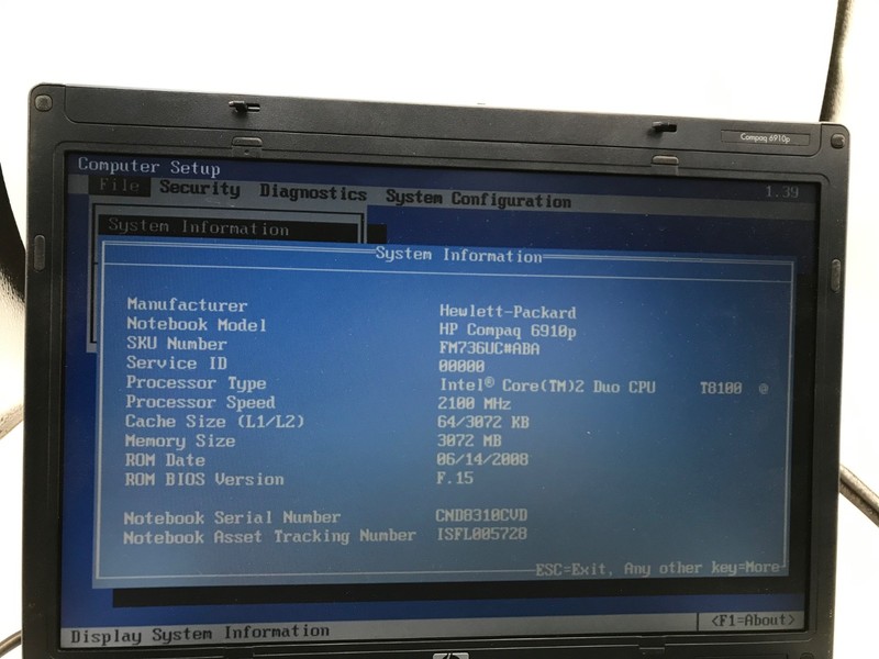 HP Compaq 6910p Intel Core 2 Duo 2.1GHz 14" NO HDD-BOOTS BIOS-MZ gallery