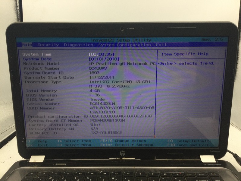 HP PAVILION G6 - BOOTS TO BIOS - INTEL I3 M370 - 16" - READ DESCRIPTION - BB! gallery