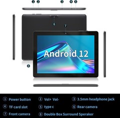 SGIN Android 12 10.1″ Tablet 2GB RAM 64GB – Black