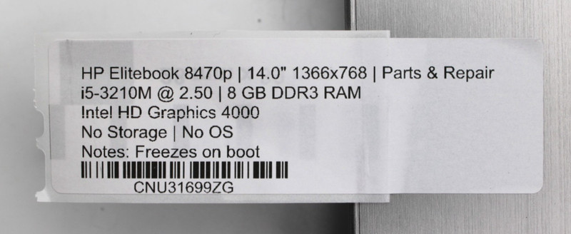 HP EliteBook 8470p i5-3210M@2.5GHz 8GB DDR3 NO STORAGE OR OS *PARTS/REPAIR* gallery