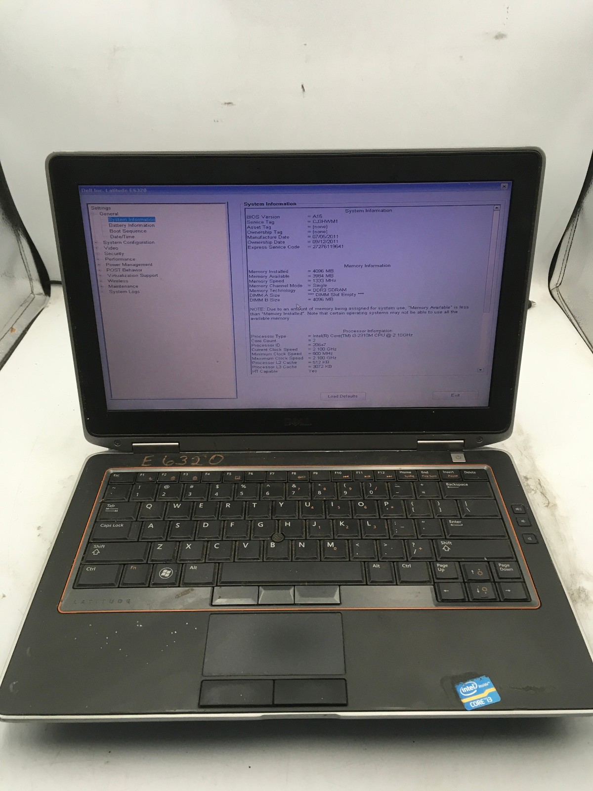 DELL LATITUDE E6320 - BOOTS TO BIOS - INTEL I3 2310M - NO RAM - READ DESC - BB gallery