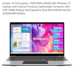 jumper 14 Inch Laptop 12GB DDR4 256GB SSD Windows 11 Laptops Celeron Processor
