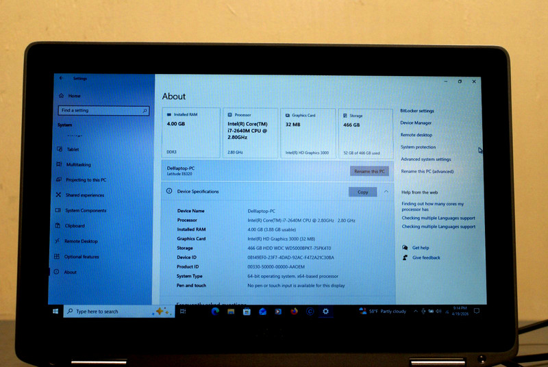 Dell Latitude E6320 Core i7-2640M CPU @ 2.80GHz, 4GB RAM , 500GB Win 10 Pro 2B gallery