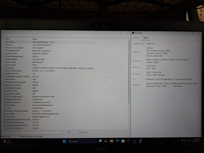 Dell Precision 3541 15.6" Laptop i7-9850H 2.60GHz 8GB RAM 256GB SSD NVIDIA P620 gallery