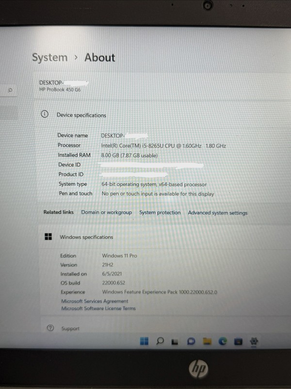 HP ProBook 450 G6 15.6" i5-8265U 1.6GHz 8GB RAM 256GB SSD LCD Bright Spot gallery