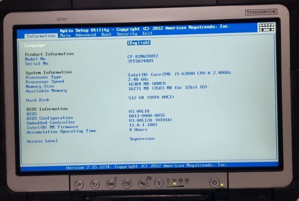 PANASONIC TOUGHBOOK CF-D1 MK3 i5-6300U 2.40GHZ 16GB 1TB SSD XENTRY TABLET 0HRS