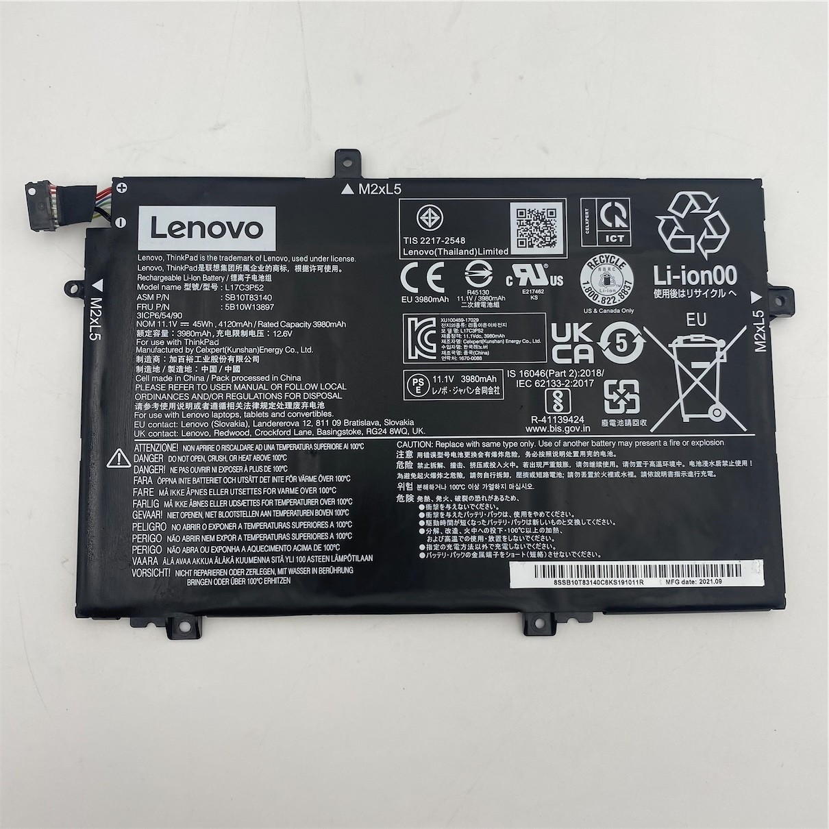 Lenovo Internal, 3c, 45Wh, Li-Ion Battery Date Code: 2021.09 01AV463 5B10W13897 gallery