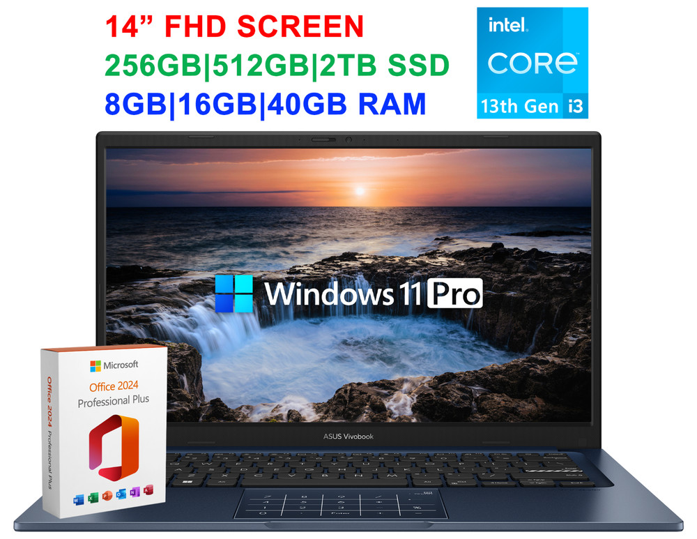 2026 ASUS Vivobook 14" FHD Laptop, 6-Core Intel i3-1315U, Up to 40GB RAM 2TB SSD
