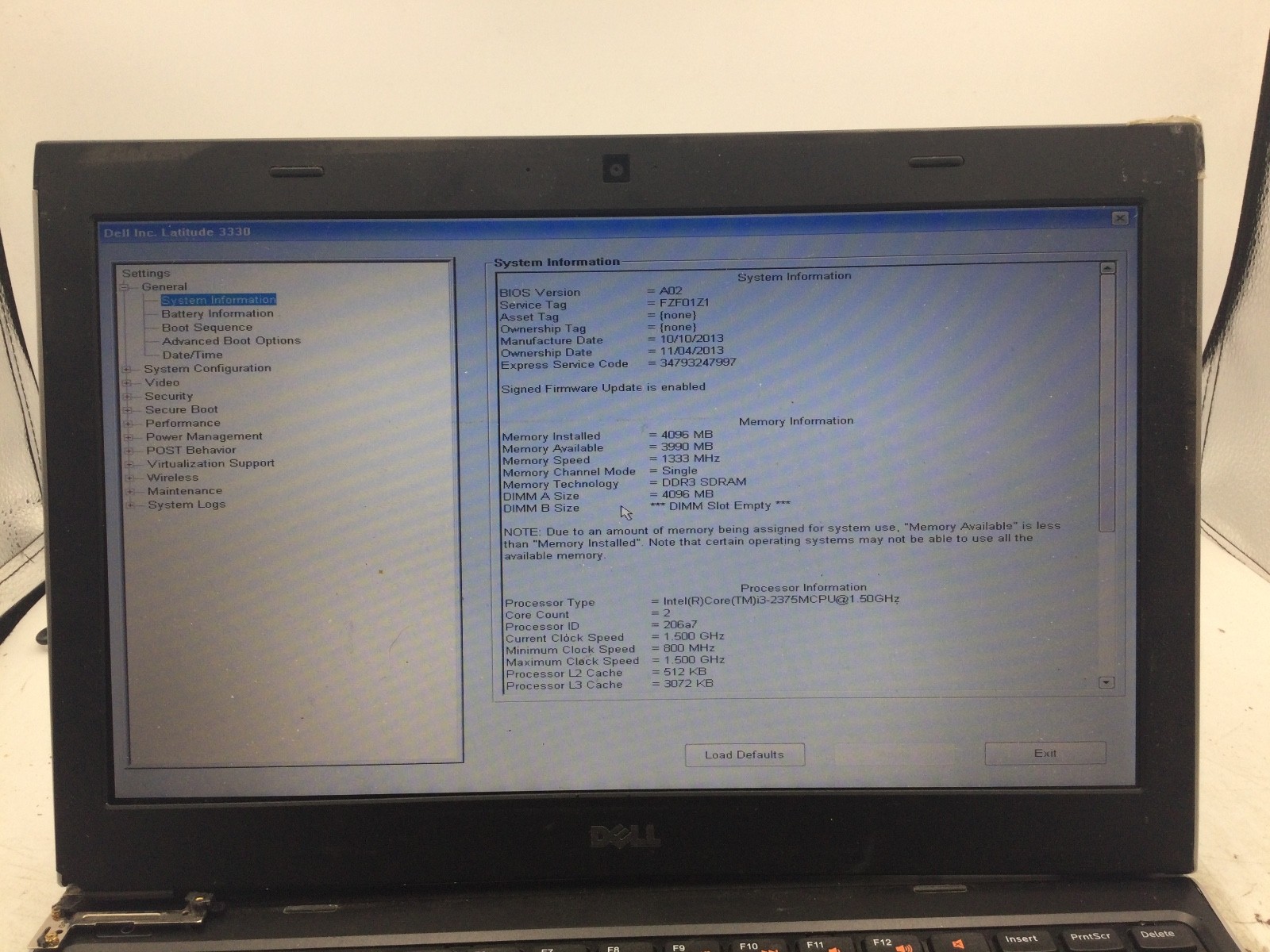 DELL LATITUDE 3330 - BOOTS TO BIOS/LOCKED - INTEL I5 - 8GB RAM - READ - BB gallery