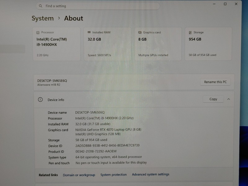Alienware M18 R2 Gaming Editing Laptop Intel i9-14900HX 2.2GHz 32GB 1TB SSD gallery