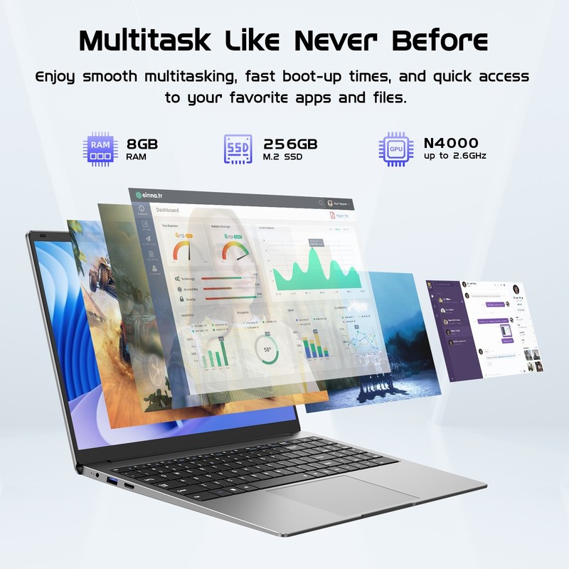 15.6" Laptop PC 12+256GB,Windows 11 Pro,Intel Celeron N4000,MS Office 2024 gallery