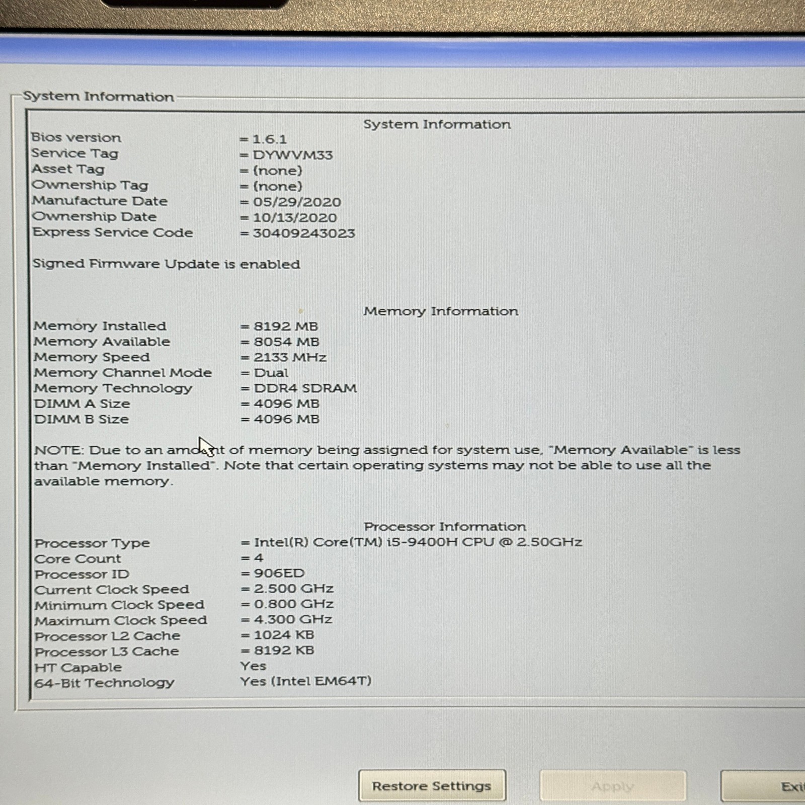 Dell Latitude 5401 14" FHD i5-9400H 8GB RAM 256GB SSD | Charger Included | No OS gallery