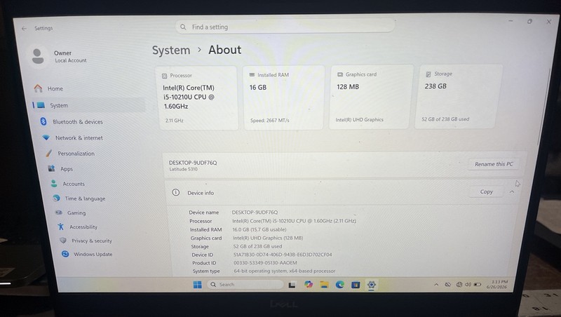Dell Latitude 5310 i5-10210U@1.60GHz, 16GB RAM, 256GB M2, Win 11 Pro *READ* gallery