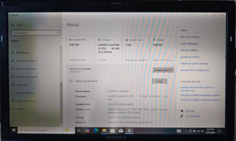 SONY VAIO VPCZ13BGX 13.1 Laptop Black Win10 Pro Core i5-560M GeForce GT 330M gallery