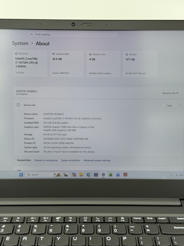 Lenovo ThinkPad P1 Gen 3 15.6” i7-10750H 16GB RAM 512GB SSD Quadro T1000 Win 11 gallery