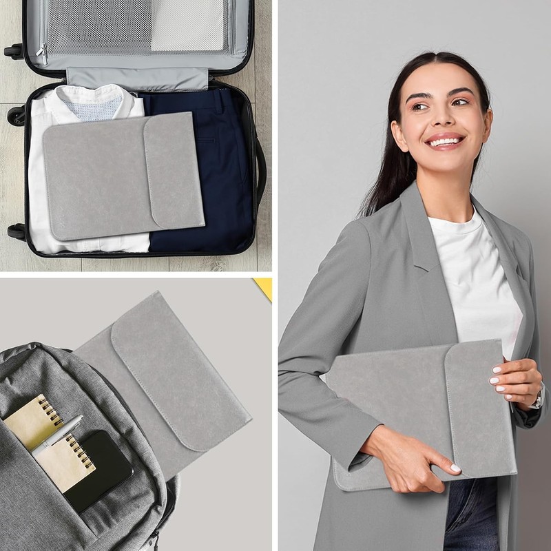 Gray Waterproof PU Leather Laptop Sleeve Bag for 15-16 inch MacBook Pro/Air gallery