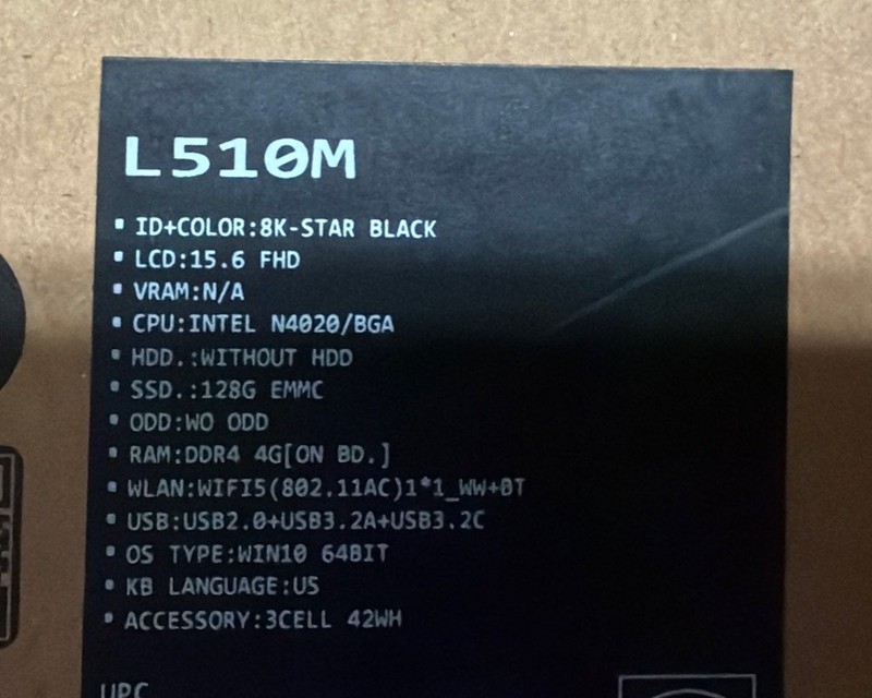 ASUS L510 15.6" (128GB Intel Celeron N4020 1.10GHz 4GB) Laptop - Black BNIB gallery