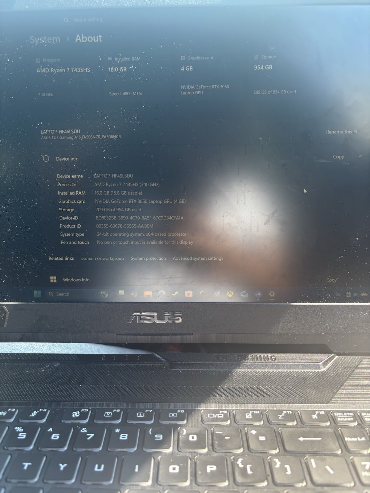 ASUS TUF Gaming A15 15.6" Ryzen 7 16GB RTX 3050 954GB SSD Win11 144Hz gallery