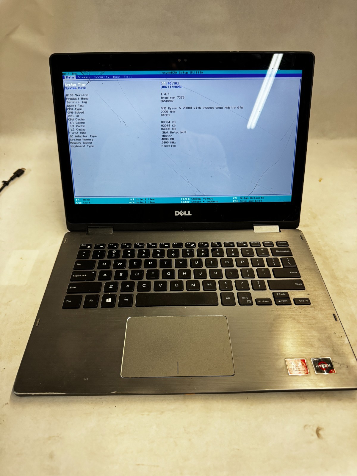 Dell Inspiron 13 7375 Ryzen 5 2500U • 4GB RAM • Boots to BIOS • Read Desc gallery