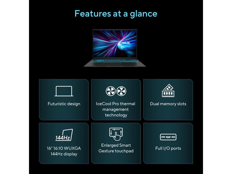 ASUS - V16 16" Laptop Intel Core 7 240H GeForce RTX 5060 GPU 16GB RAM 512 GB SSD gallery