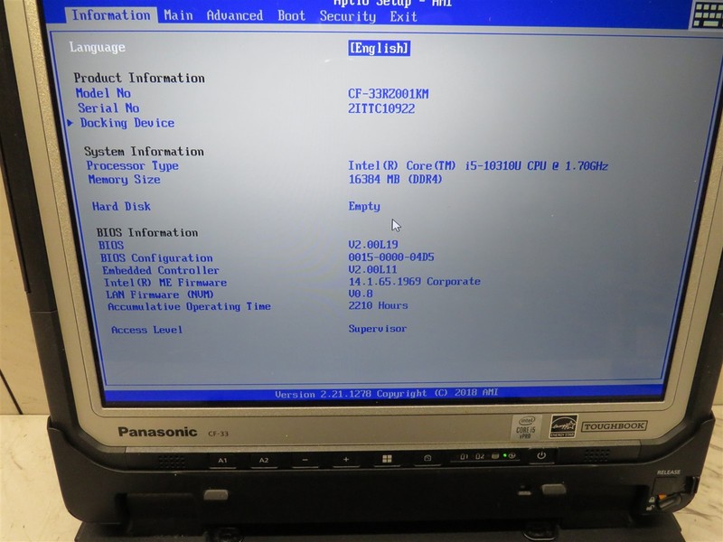 Panasonic Toughbook CF-33 Intel i5-10310U@1.7GHz 16GB RAM Laptop 2210 Hrs *READ* gallery