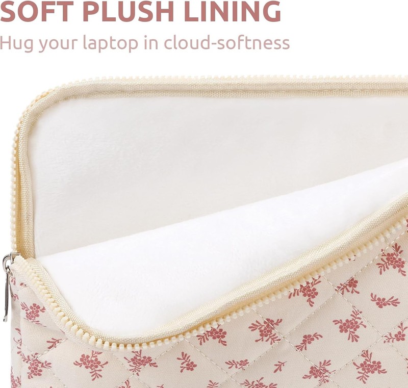 Quilted Laptop Sleeve Cute Floral Design for 15-15.6 Inch MacBook, Padded Case gallery
