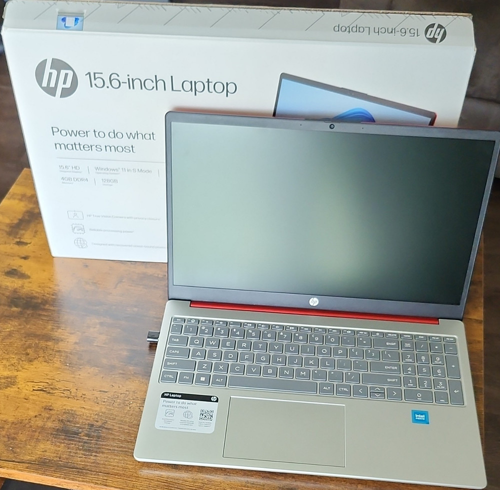 HP 15.6-inch Laptop Intel N200 4GB RAM 128GB SSD Windows 11 S Mode Silver Webcam