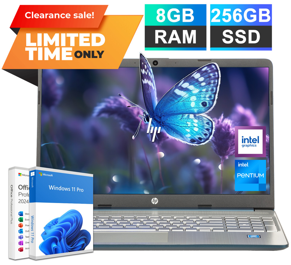 HP Laptop Notebook 15.6" Intel Pentium N5030 8GB RAM 256GB SSD Office 2024 Pro