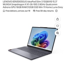 Lenovo IdeaPad Slim 3 15Q8X10 Luna Gray Laptop Snapdragon X 8 Core