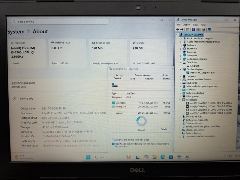 Dell Latitude 3580 15.6" HD i5-7200U 2.5GHz 8GB RAM 256GB SSD Win11Pro WiFi READ gallery