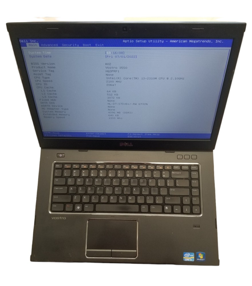 Dell Vostro 3550 15.6in. ( Intel Core i3 2nd Gen., 2.1GHz, 4GB) No Harddrive