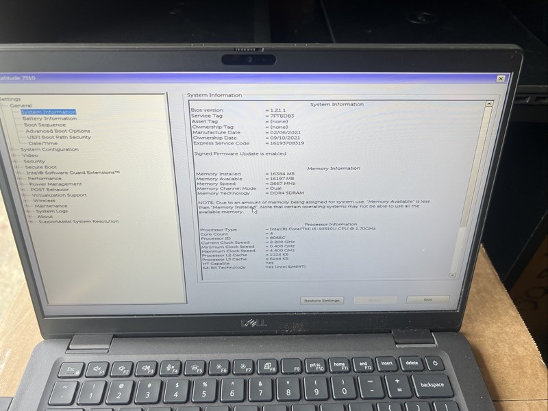 Dell Latitude 7310 13.3" Core i5 10th Gen Incomplete No SSD, No Batt. Fair. gallery