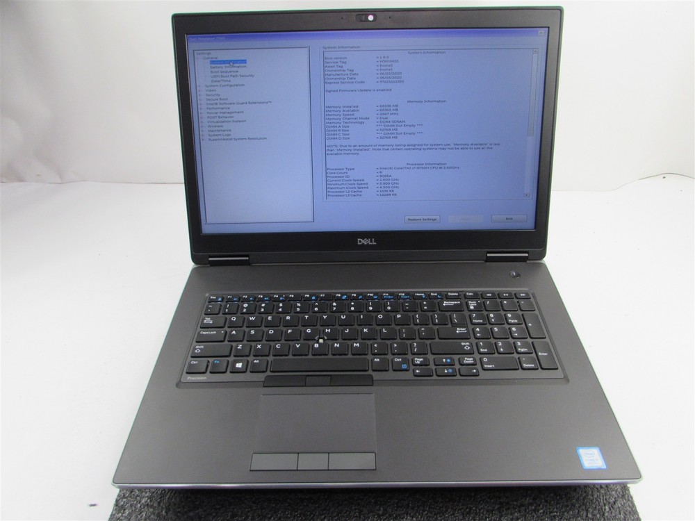 DELL PRECISION 7740 17.3" I7-9750H NO SSD 64GB RAM NVIDIA RTX 4000 NO O.S
