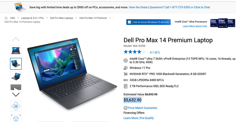 2025 *NEW OPEN BOX* Dell Pro Max 14 $5.6K MSRP, OLED TOUCH, RTX, WARRANTY 2030! gallery