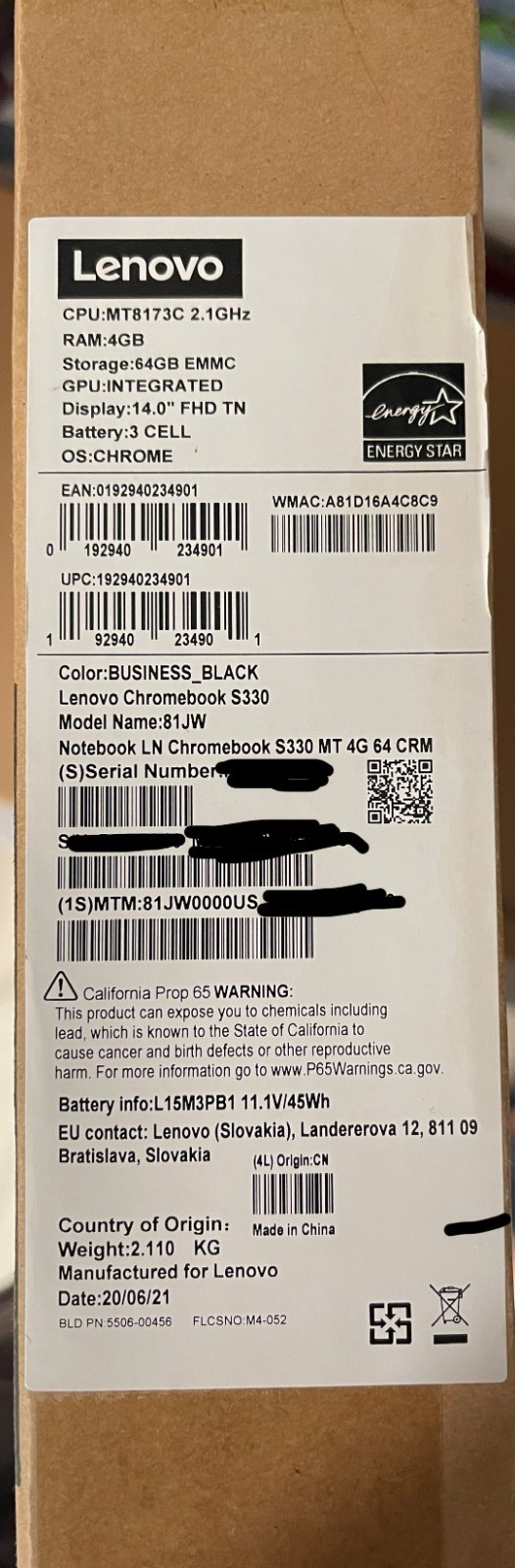 New Lenovo Chromebook 14" Black S330 MT8173C 2.1 GHz, 4GB RAM, 64 GB EMMC gallery