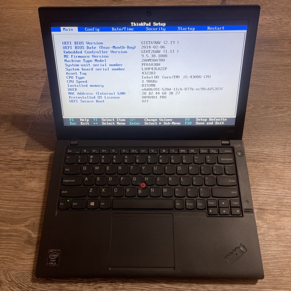 Lenovo Thinkpad X240 i5-4300U 1.9Mhz 8GB RAM LOCKED NEEDS RESET UNIT A