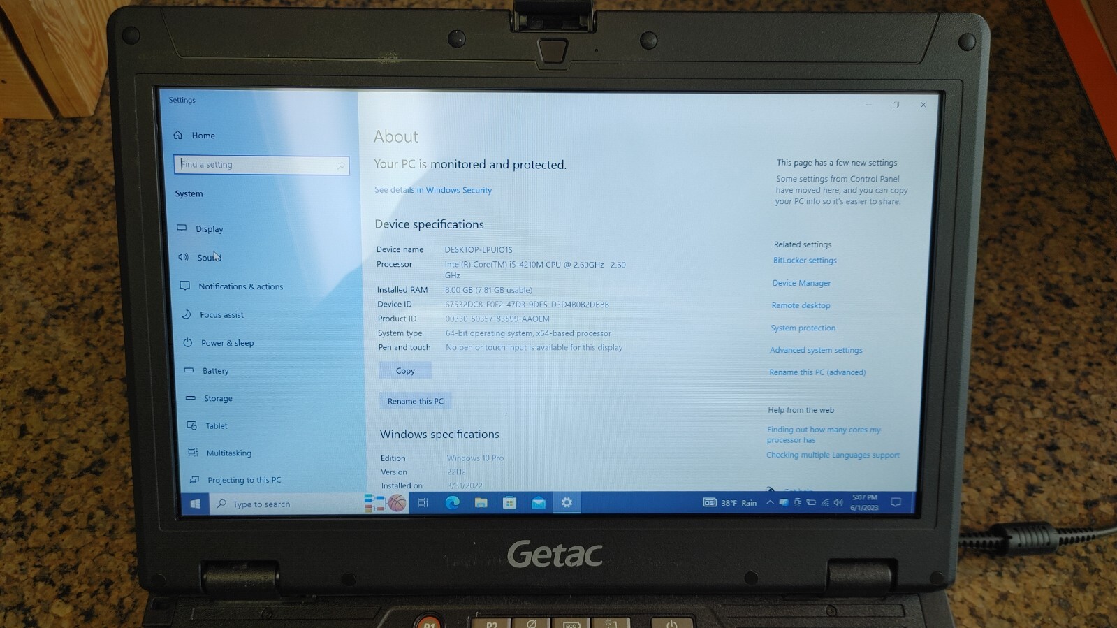 Getac S400 G2 Rugged Laptop 8gb RAM 256gb SSD Fingerprint Reader Windows 10 Pro gallery